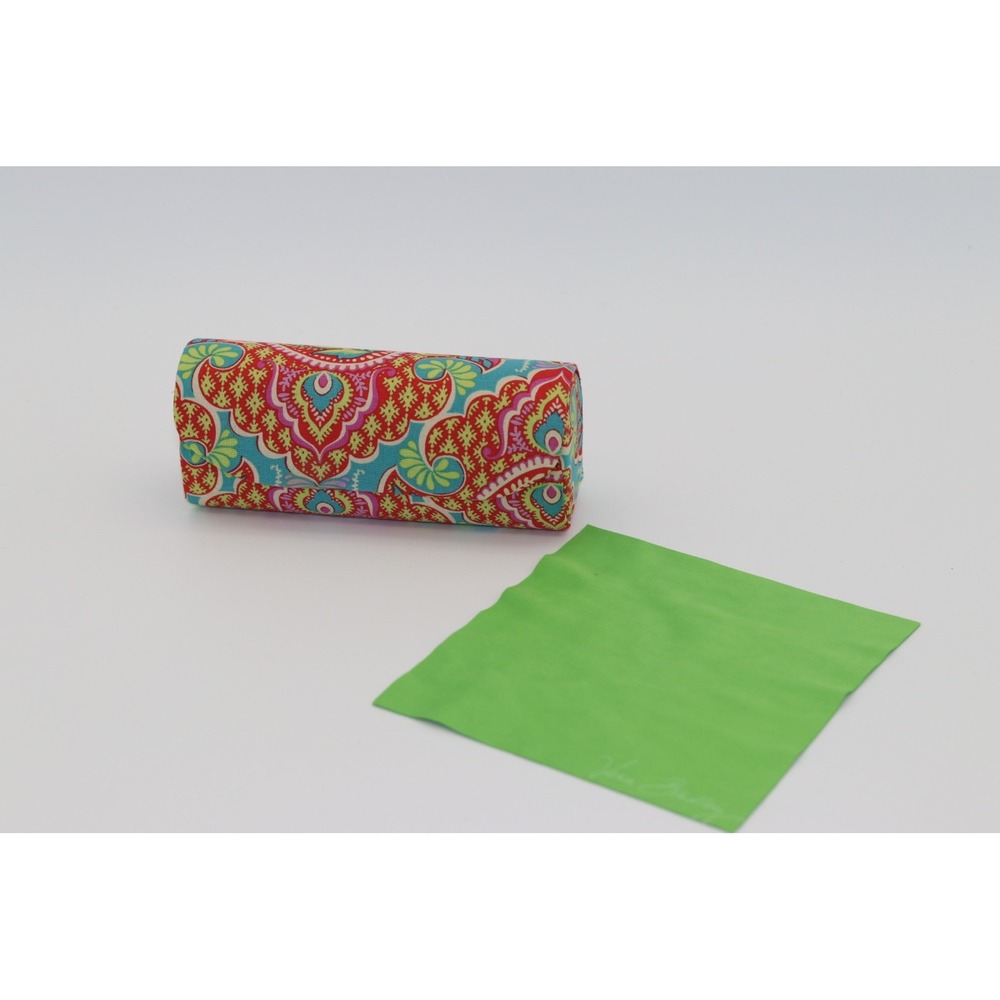 Vera Bradley Hard Shell Eyeglass Case Paisley Floral Pink Blue with Cloth